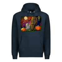 Navy headstone and coffin background Premium Hoodie - BundleAndBundleShop