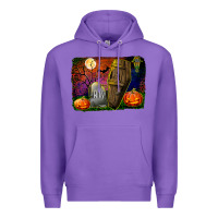 Purple headstone and coffin background Premium Hoodie - BundleAndBundleShop