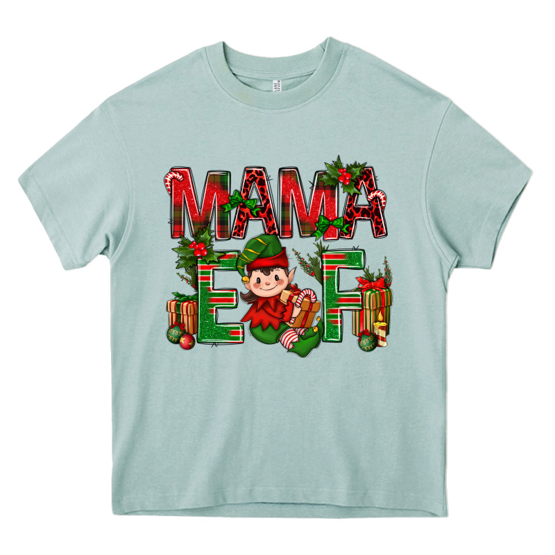 Mama Elf With Gift Christmas Heavy Core Tee by BundleAndBundleShop | Teevron