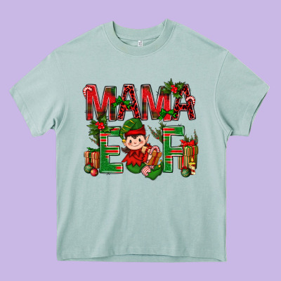 Mama Elf With Gift Christmas Heavy Core Tee Designed By Bundleandbundleshop