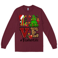Burgundy love teacher life christmas Long Sleeve Tee - CowGirlArtShop