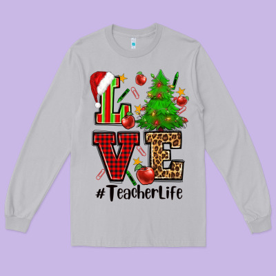 Love Teacher Life Christmas Long Sleeve Tee Designed By Cowgirlartshop