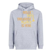 Heather Grey relax the trombone player is here gift trombone gifts Heavyweight Hoodie - lanVoArt
