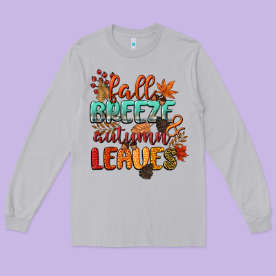 Fall Breeze And Autumn Leaves Long Sleeve Tee Designed By Cowgirlartshop