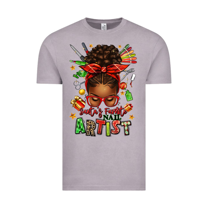 Santa's Favorite Nail Artist Afro Messy Bun Vintage Tee by texasbilliewilder | Teevron