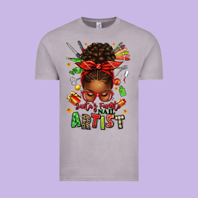 Santa's Favorite Nail Artist Afro Messy Bun Vintage Tee Designed By Texasbilliewilder