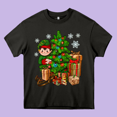 Christmas Elf With Gift Heavy Core Tee Designed By Bundleandbundleshop