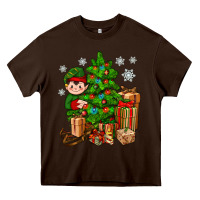 Chocolate Brown Christmas Elf With Gift Heavy Core Tee - BundleAndBundleShop