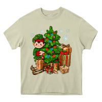 Mossy Christmas Elf With Gift Heavy Core Tee - BundleAndBundleShop
