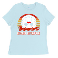 Baby Blue Halloween Bitches Be Trippin Jason Mask Ladies Tee - lanVoArt