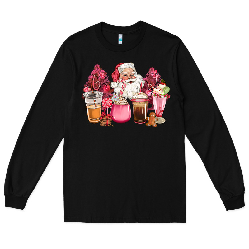 Pink Christmas Pink Tree Santa Coffe Cups Long Sleeve Tee by CowGirlArtShop | Teevron