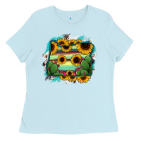 Baby Blue Oregon Map Sunflower Cactus Serape Ladies Tee - RanaPortraitStore