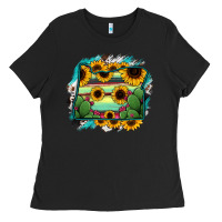 Black Oregon Map Sunflower Cactus Serape Ladies Tee - RanaPortraitStore