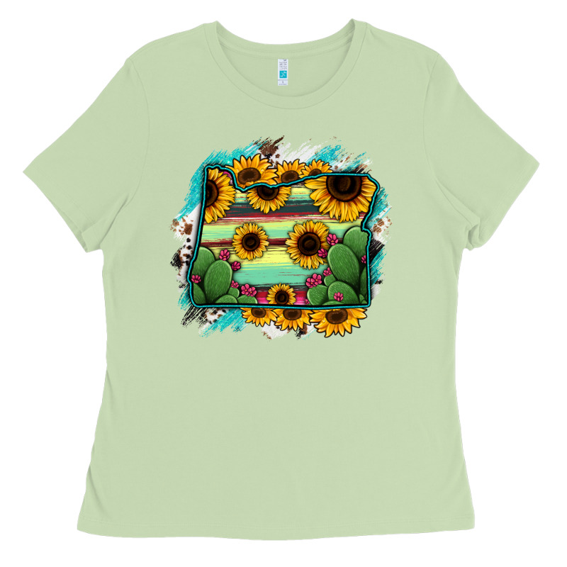 Oregon Map Sunflower Cactus Serape Ladies Tee by RanaPortraitStore | Teevron