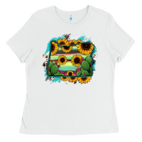 White Oregon Map Sunflower Cactus Serape Ladies Tee - RanaPortraitStore
