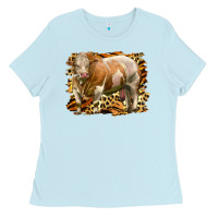 Baby Blue western simmental bull Ladies Tee - LillyAllenDesigns