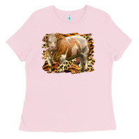 Bubblegum Pink western simmental bull Ladies Tee - LillyAllenDesigns