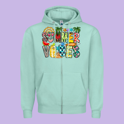 Summer Vibes Zipper Hoodie Designed By Cowhidedigitalart