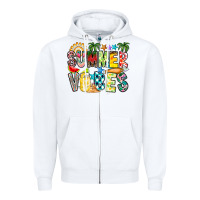White Summer Vibes Zipper Hoodie - CowhideDigitalArt