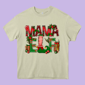 Christmas Mama Elf Heavy Core Tee Designed By Bundleandbundleshop