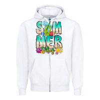 White Summer Vibes Zipper Hoodie - CowhideDigitalArt