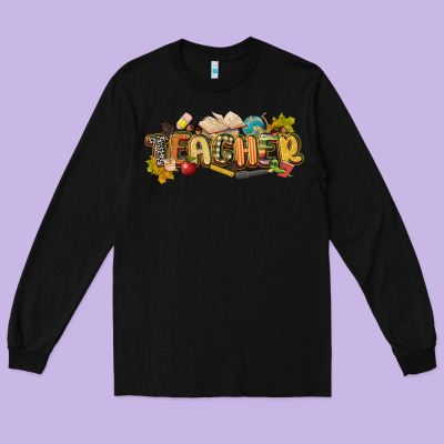 Fall Teacher Long Sleeve Tee Designed By Cowgirlartshop