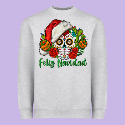 Feliz Navidad Skull Heavyweight Sweatshirt Designed By Bundleandbundleshop