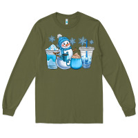 Army Green winter snowman coffee cups Long Sleeve Tee - CowGirlArtShop