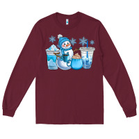 Burgundy winter snowman coffee cups Long Sleeve Tee - CowGirlArtShop