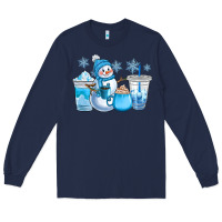 Navy winter snowman coffee cups Long Sleeve Tee - CowGirlArtShop