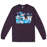 Plum winter snowman coffee cups Long Sleeve Tee - CowGirlArtShop