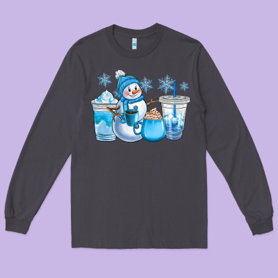 Winter Snowman Coffee Cups Long Sleeve Tee Designed By Cowgirlartshop