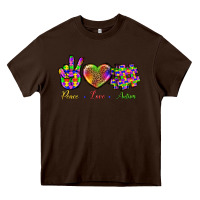 Chocolate Brown Peace Love Autism Heavy Core Tee - BundleAndBundleShop
