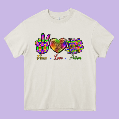 Peace Love Autism Heavy Core Tee Designed By Bundleandbundleshop