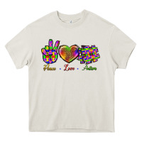 Cream Peace Love Autism Heavy Core Tee - BundleAndBundleShop
