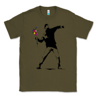 Army Green banksy protester throwing flowers Classic Tee - lanVoArt
