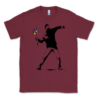 Burgundy banksy protester throwing flowers Classic Tee - lanVoArt