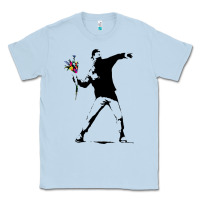 Dusty Blue banksy protester throwing flowers Classic Tee - lanVoArt