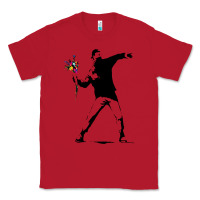 Red banksy protester throwing flowers Classic Tee - lanVoArt