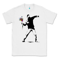 White banksy protester throwing flowers Classic Tee - lanVoArt