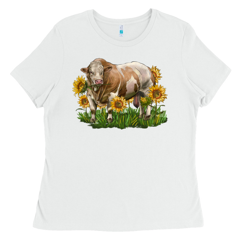 Simmental Bull With Sunflowers Ladies Tee by LillyAllenDesigns | Teevron