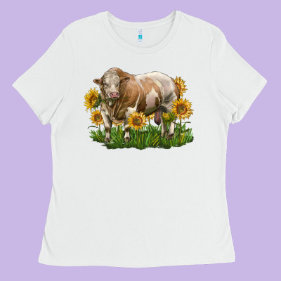 Simmental Bull With Sunflowers Ladies Tee Designed By Lillyallendesigns