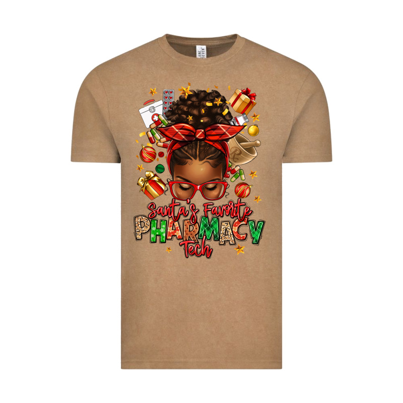 Santas Favorite Pharmacy Tech Afro Messy Bun Vintage Tee by texasbilliewilder | Teevron
