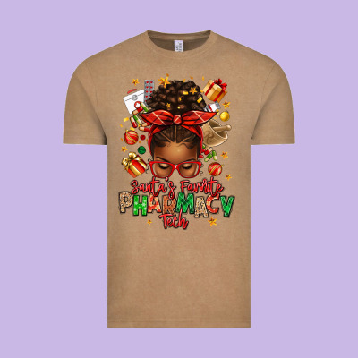Santas Favorite Pharmacy Tech Afro Messy Bun Vintage Tee Designed By Texasbilliewilder