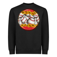 Black baseball with sunflower round earrings Heavyweight Sweatshirt - BundleAndBundleShop