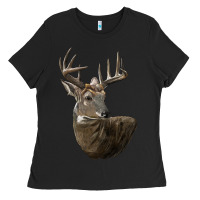Black white tailed buck deer head Ladies Tee - LillyAllenDesigns