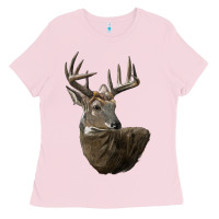 Bubblegum Pink white tailed buck deer head Ladies Tee - LillyAllenDesigns