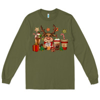 Army Green reindeer coffe cups christmas Long Sleeve Tee - CowGirlArtShop