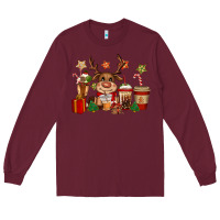 Burgundy reindeer coffe cups christmas Long Sleeve Tee - CowGirlArtShop