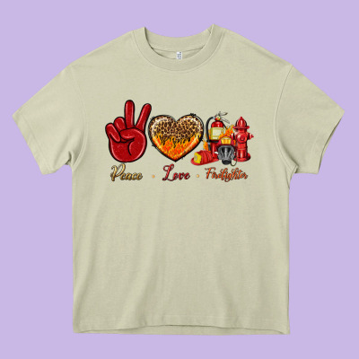 Peace Love Firefighter Heavy Core Tee Designed By Bundleandbundleshop